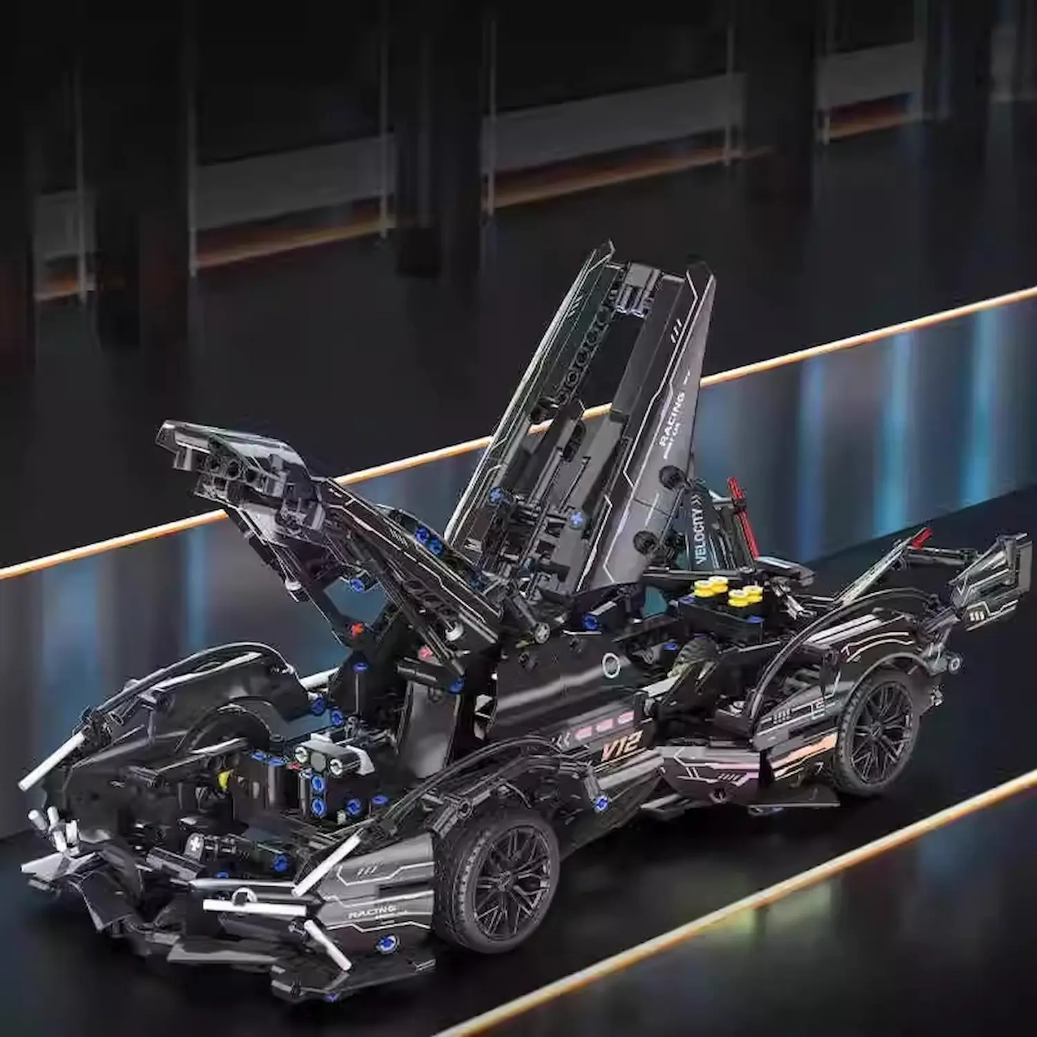 Lamborghini V12 Black LEGO Alternative Bricks inside