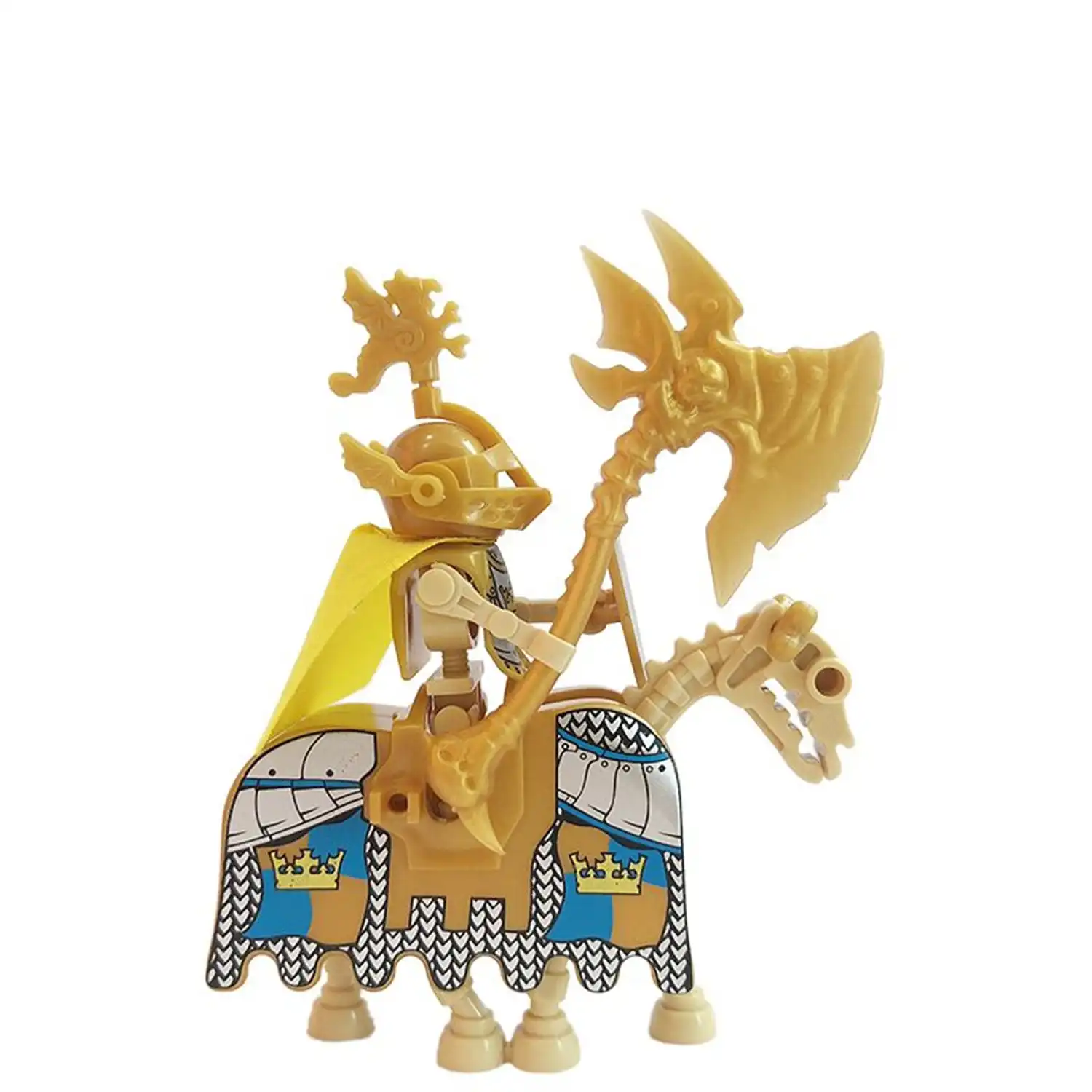 Minifigure Golden royal Skeleton Cavalryman holding battle axe and warhorse LEGO Alternative