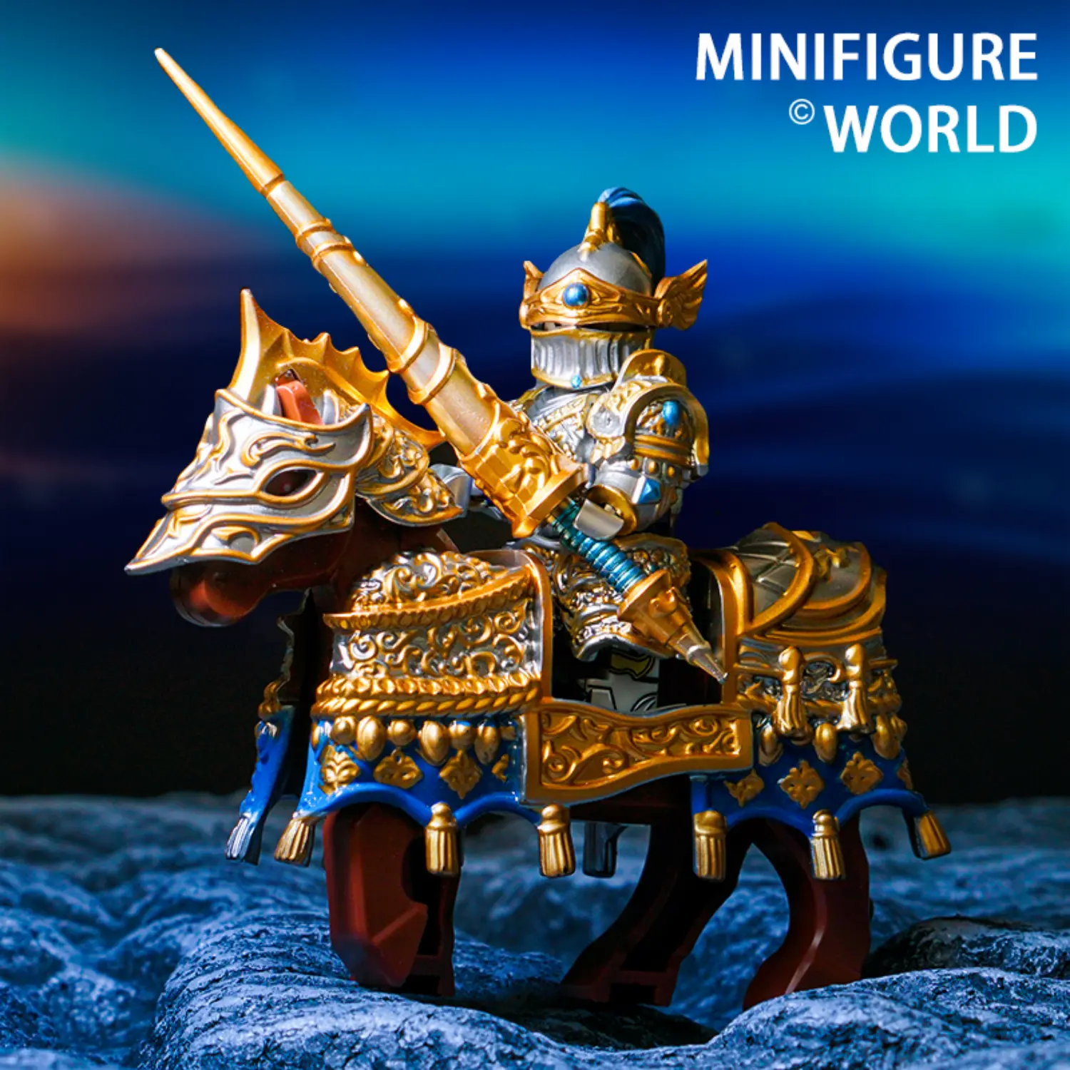 Minifigure – Knight of the Round Table Lancelot and warhorse (LEGO Alternative)