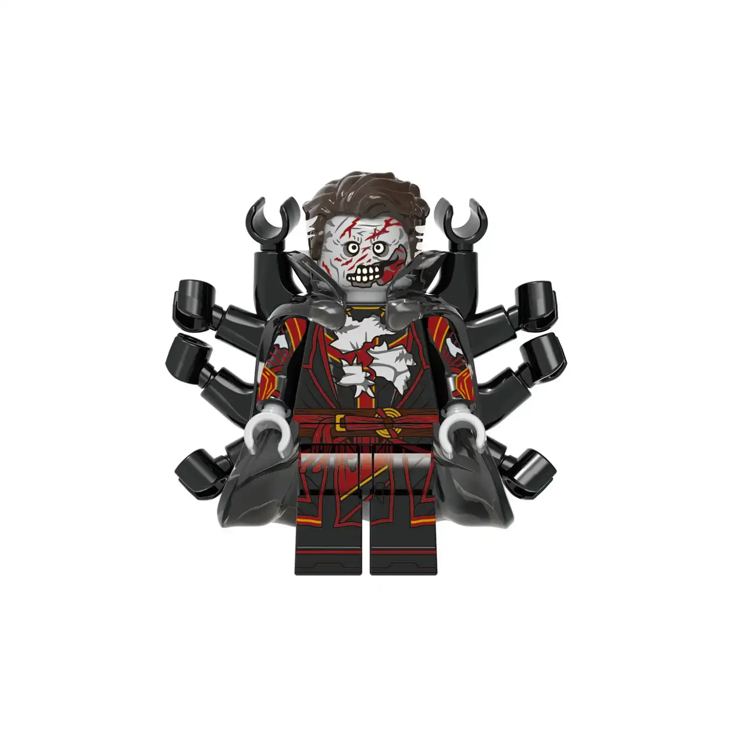 Minifigure - Doctor Strange Zombie features pale, decaying skin with wounds, one blank eye, and messy hair (LEGO Alternative)